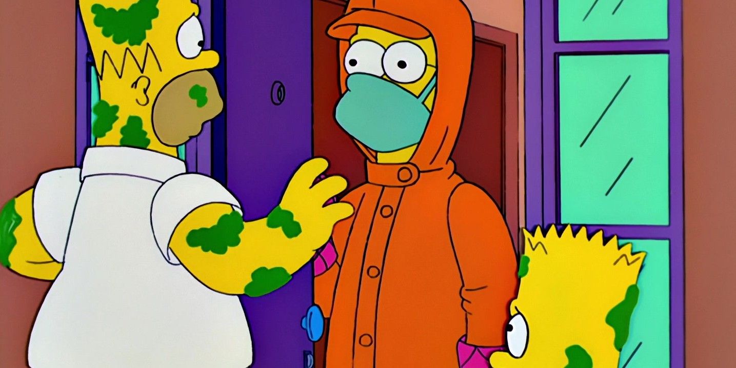 Homer and Bart Simpsons trying to convince Flanders that they have leprosy