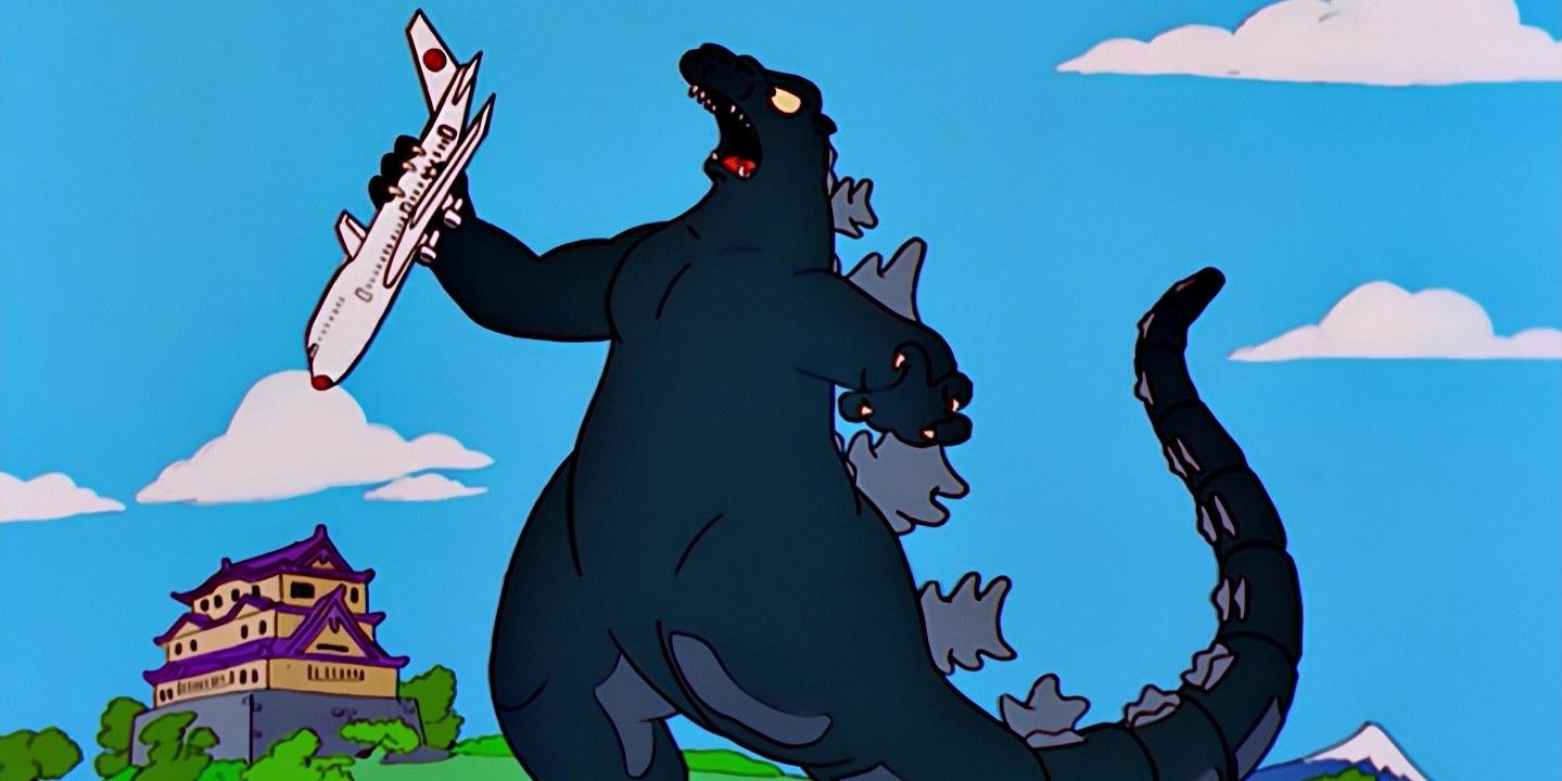 Godzilla attacking a Japanese plane The Simpsons