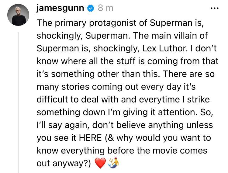 On Threads, James Gunn confirmed that Nicholas Hoult's Lex Luthor is Superman's main villain.