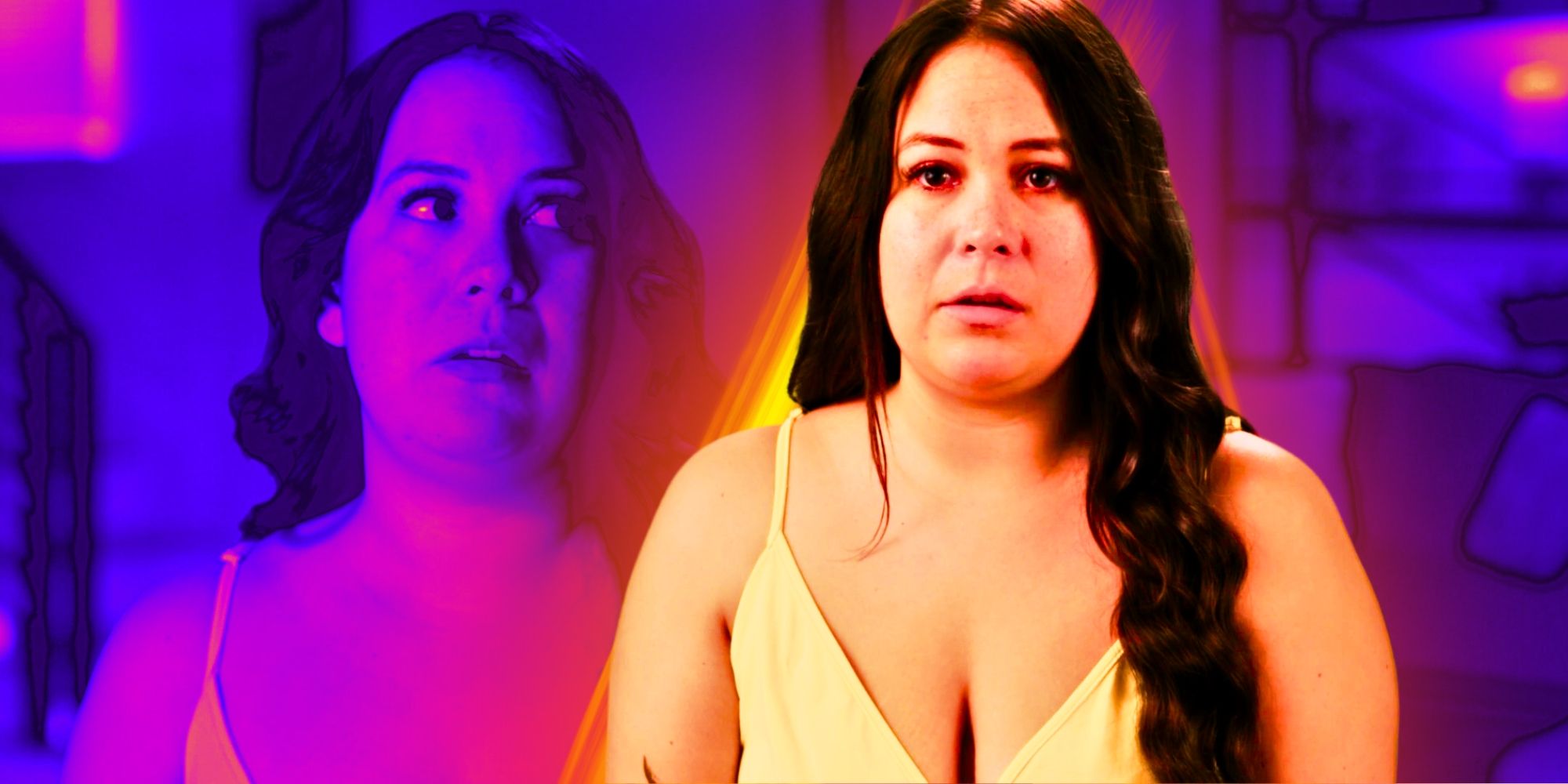 Montage of 90 Day Fiancé's Liz Woods looking unsure and unhappy