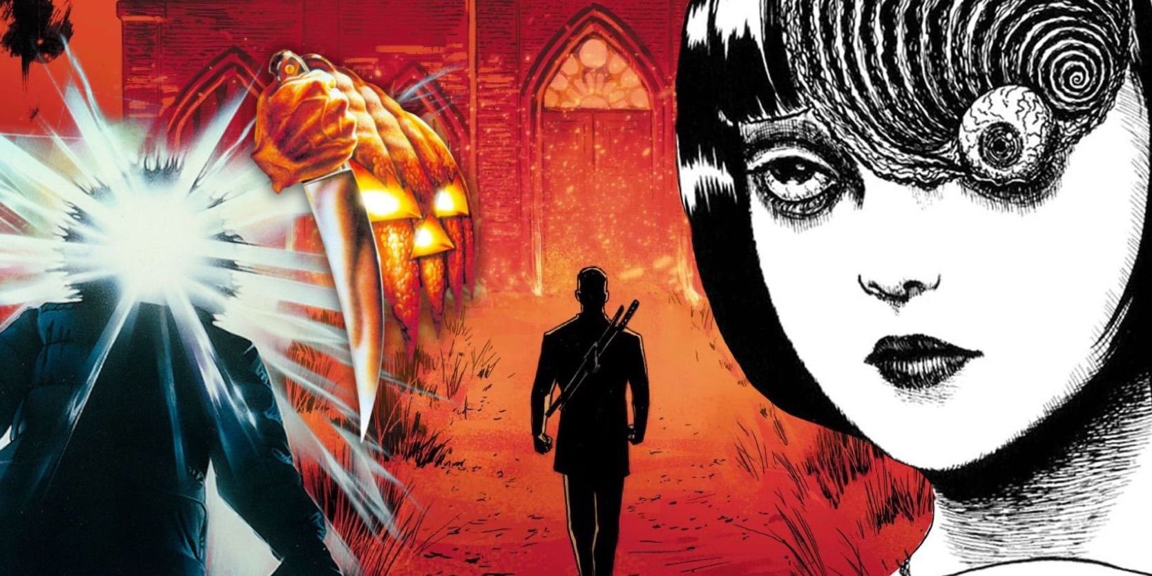 Cover for Blade Midnight Sons #1 (background) with images from John Carpenter films &amp; Junji Ito art in foreground.