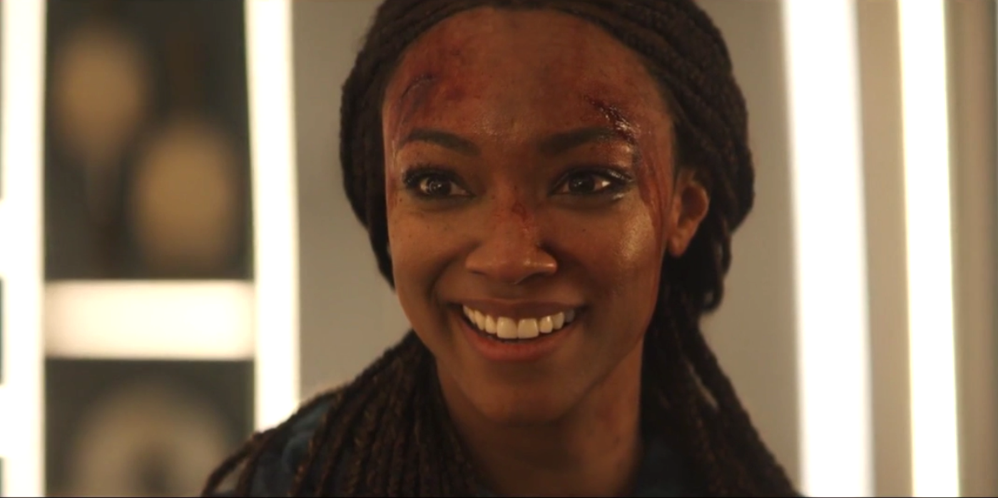 A bloody Captain Burnham smiles and says in Star Trek Discovery