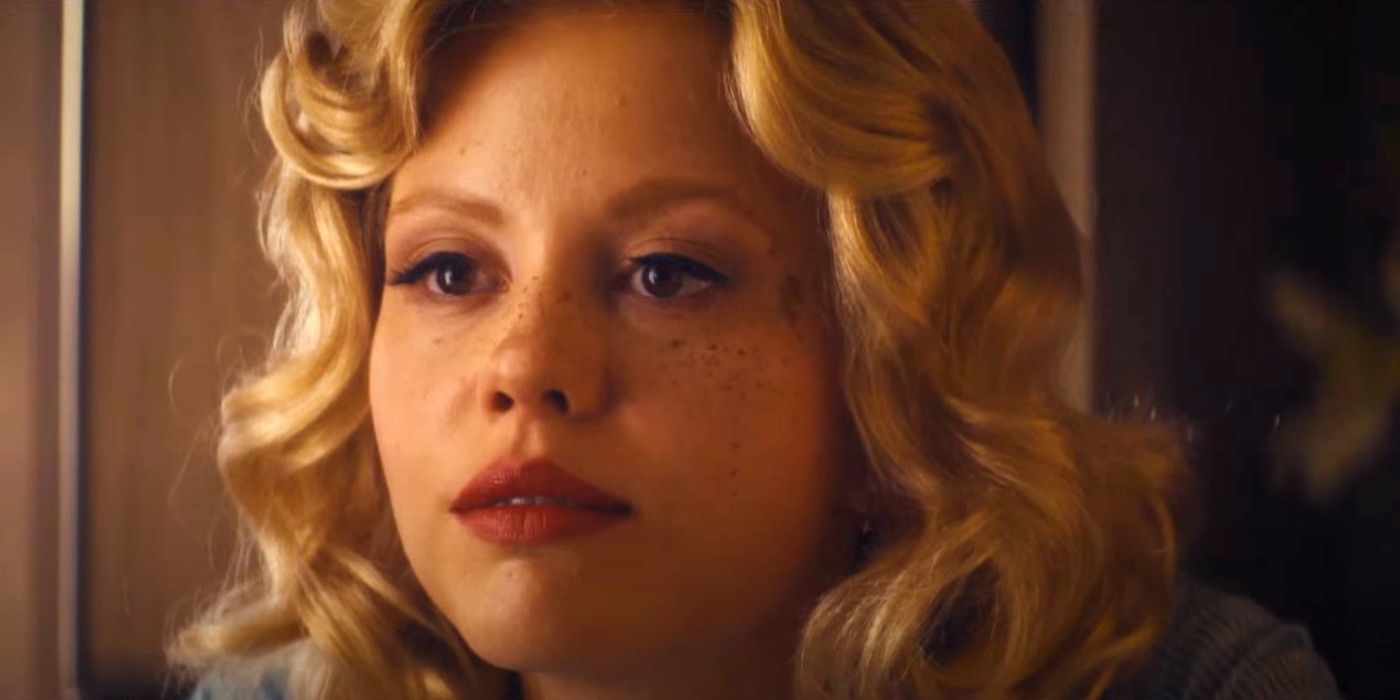A close up of Mia Goth's face as Maxine in MaXXXine