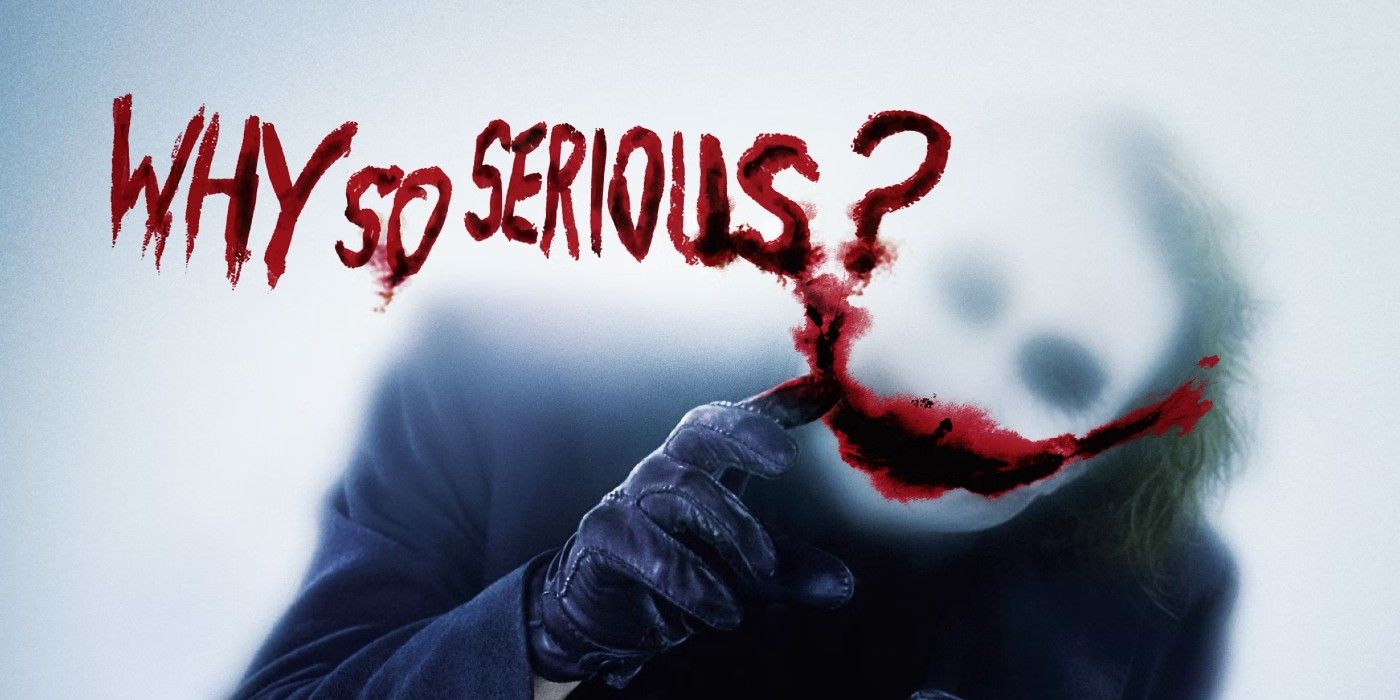A Dark Knight poster featuring the Joker writing Why So Serious in blood