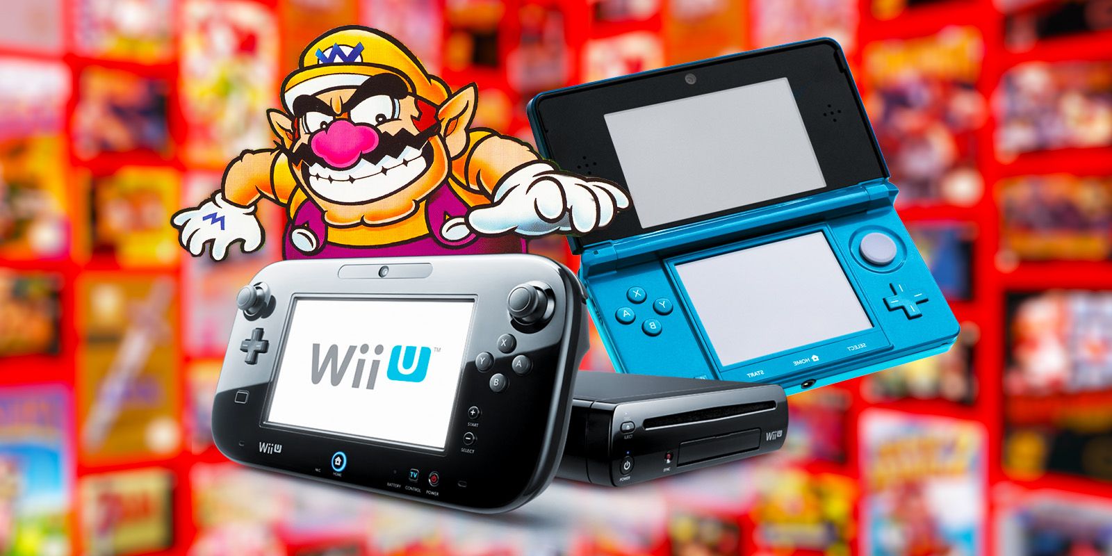 An image of Wario alongside the Nintendo 3DS and Wii U consoles.
