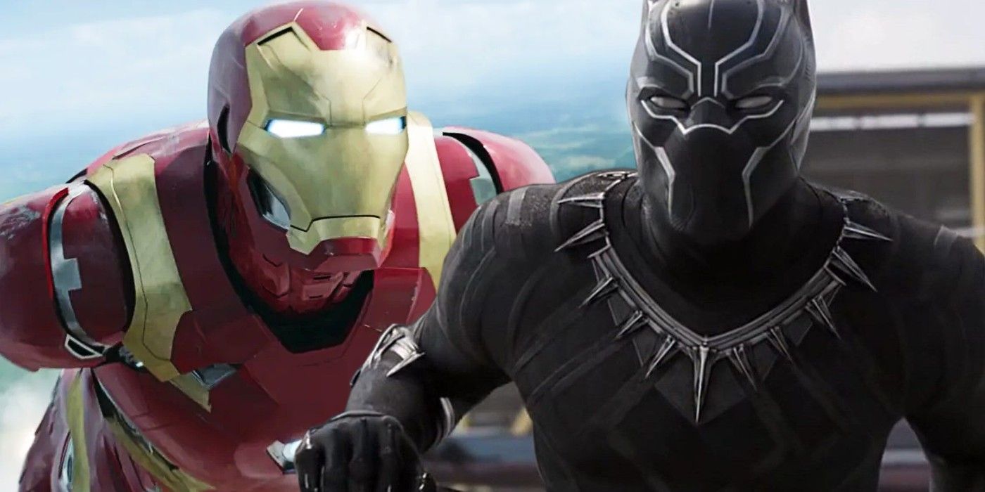 A split image of Iron Man and Black Panther in the MCU