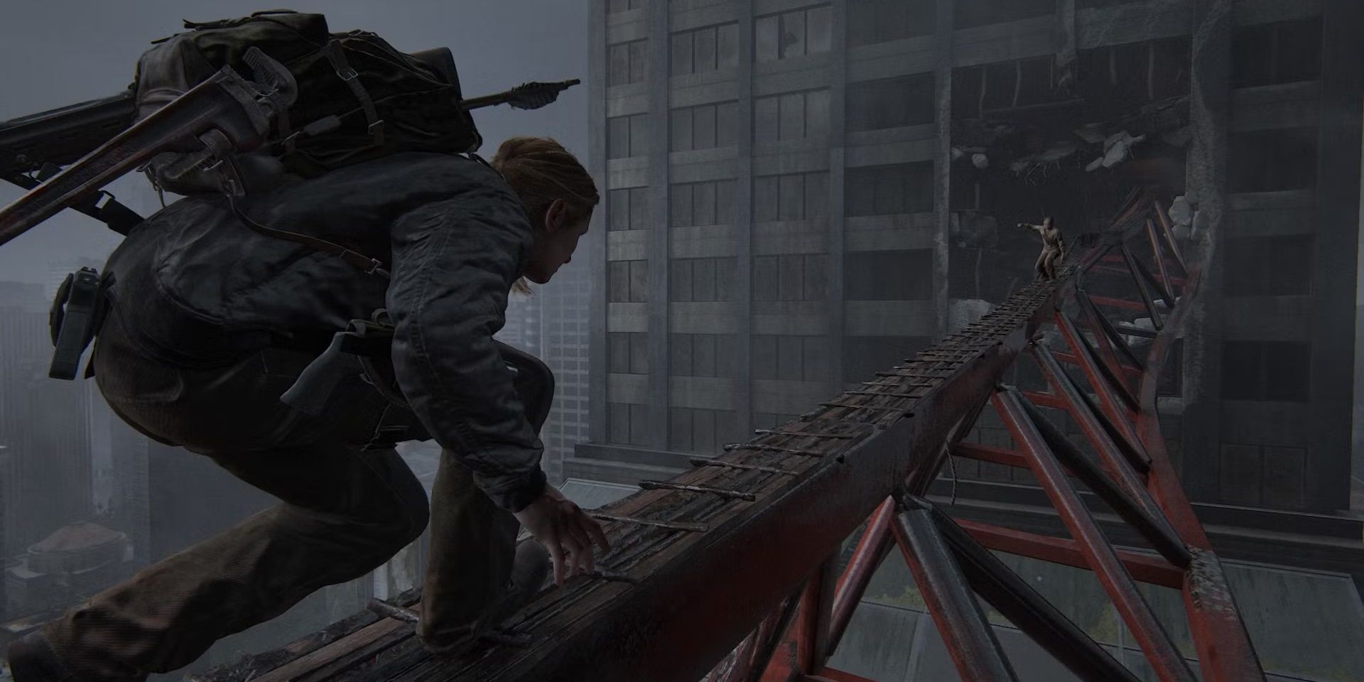 Abby y Lev cruzan el puente en The Last of Us Part II