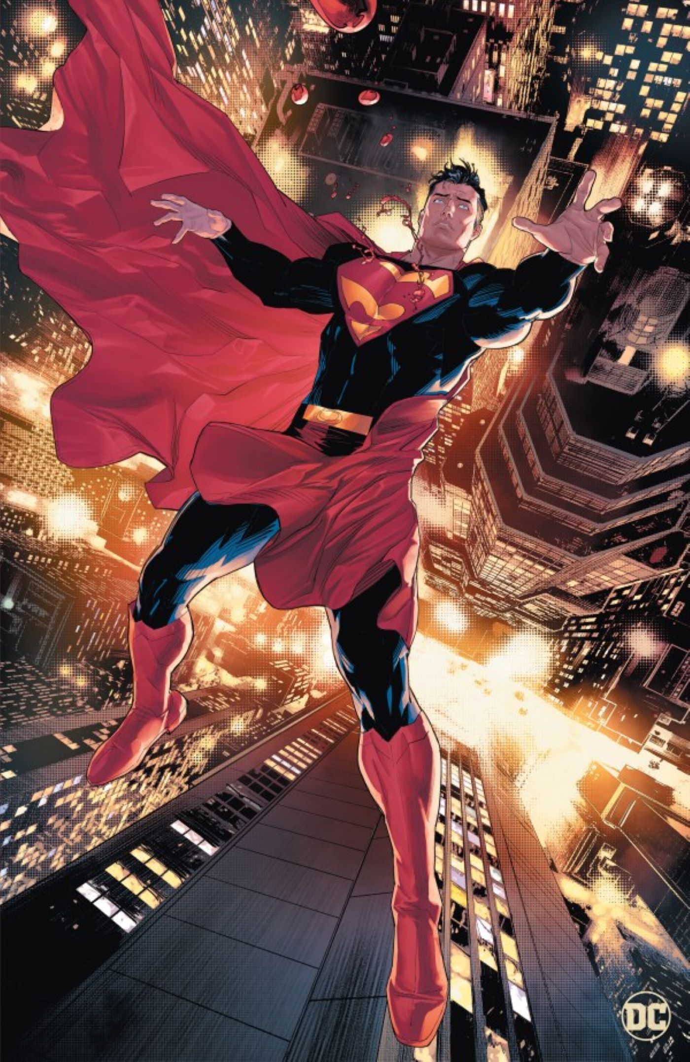 Capa variante do Absolute Power FCBD com Superman caindo e sangrando
