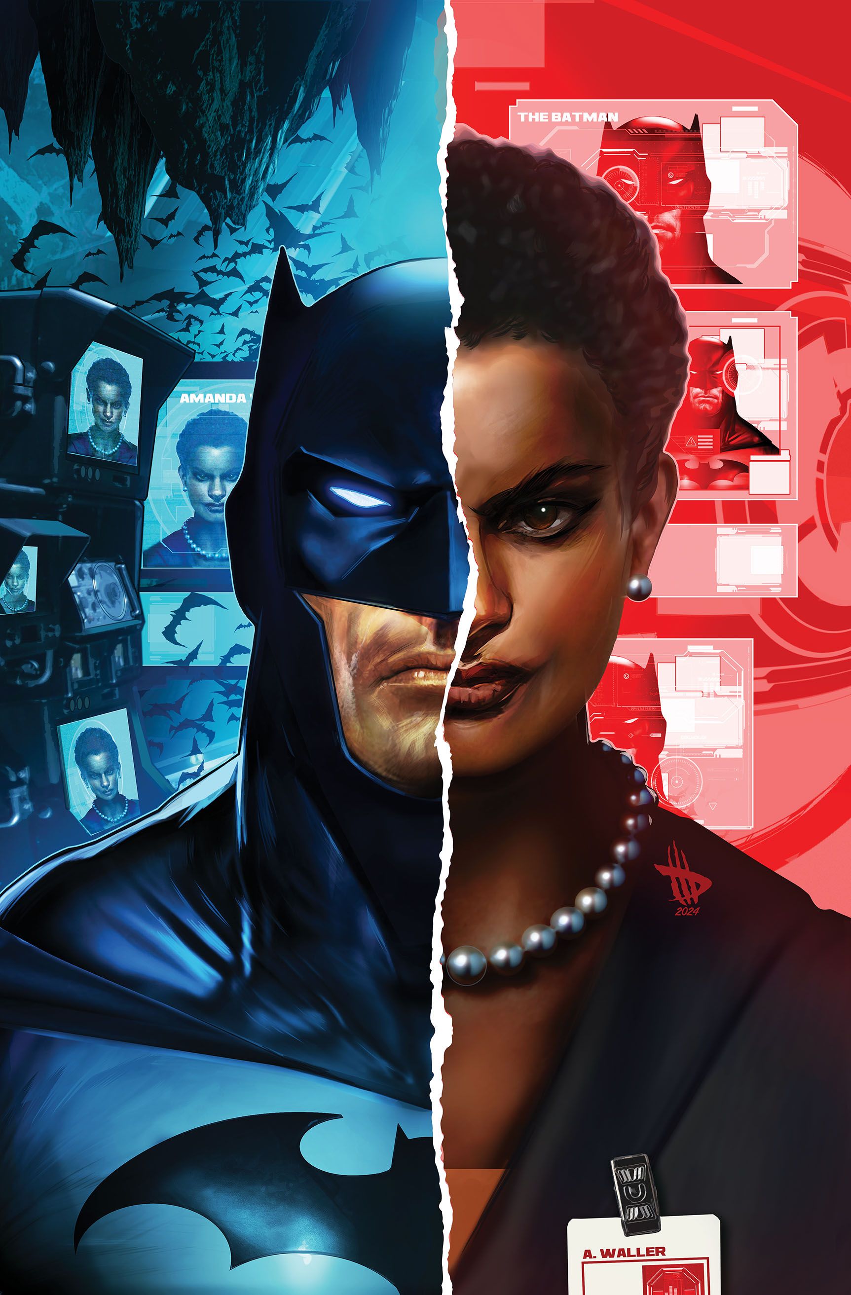Absolute Power Origins 1 WIlkins Variant Cover: Batman and Amanda Waller split down the middle.