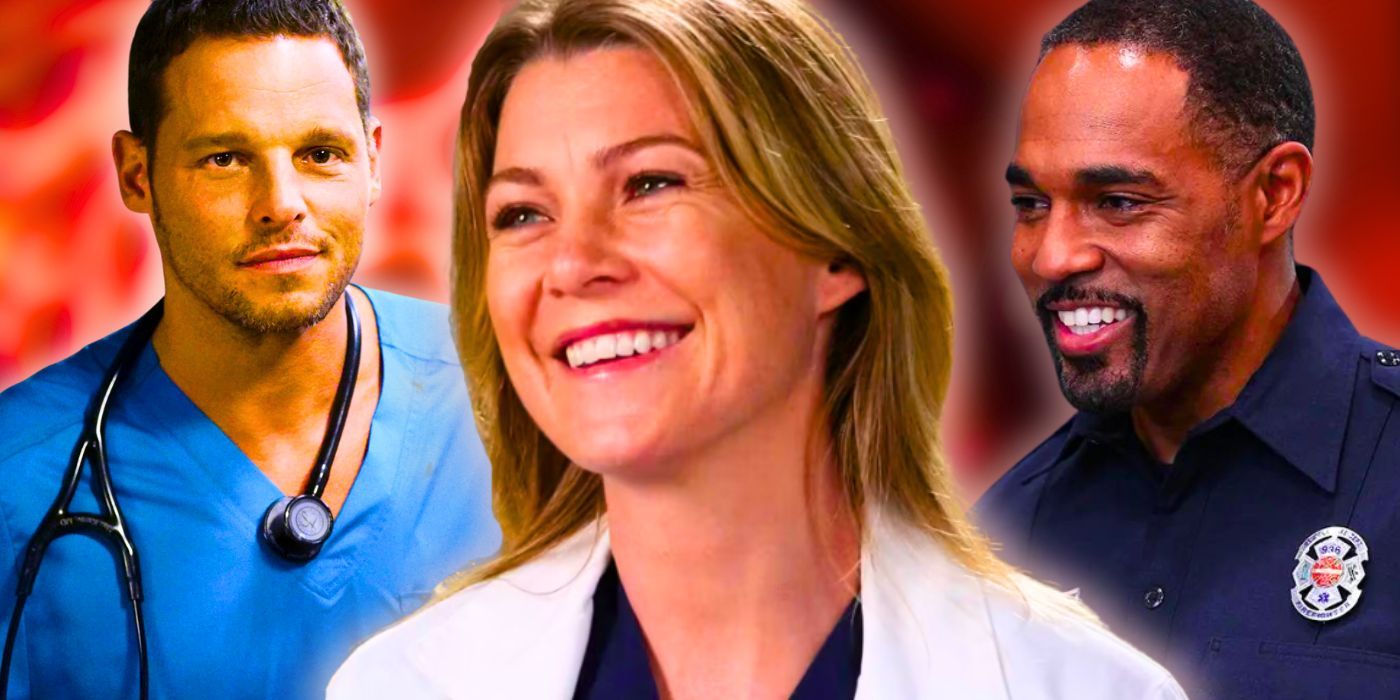 Alex Karev (Justin Chambers) and Meredith Grey (Ellen Pompeo) from Grey's Anatomy and Ben Warren (Jason George) from Station 19 