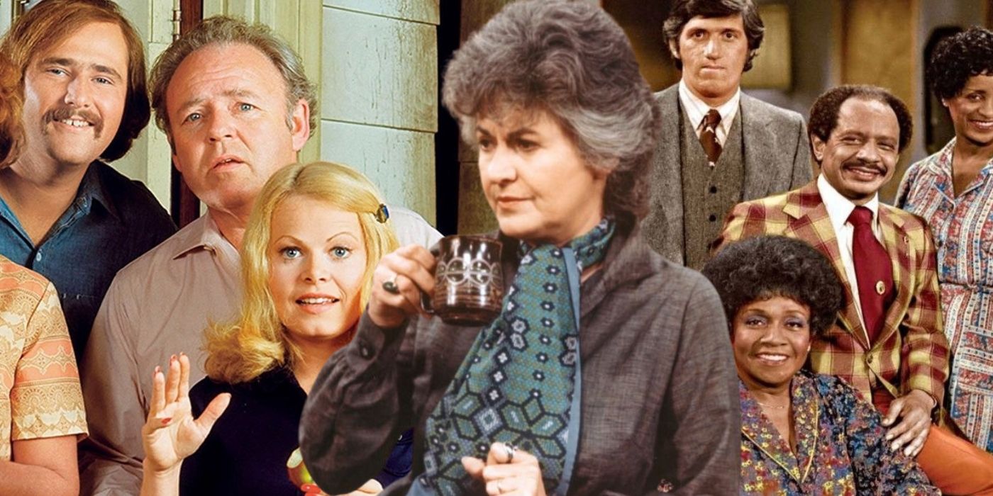 A collage image featuring All In The Family, The Jeffersons, and Maude - created by Tom Russell