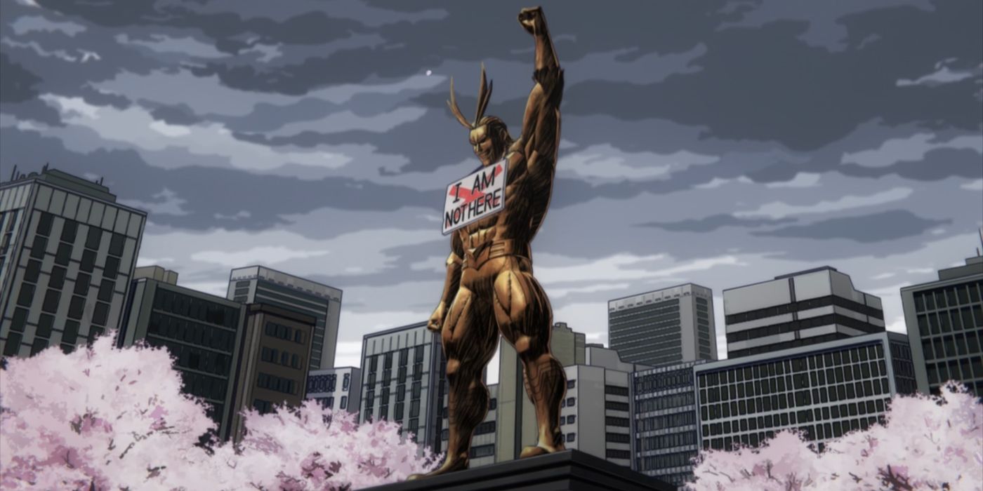 All Might's statue after being vandalized