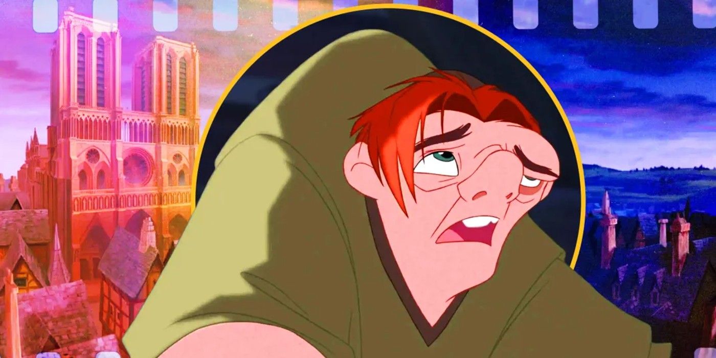 An SR custom image of Quasimodo looking sad in the Hunchback of Notre Dame with Notre Dame in the background