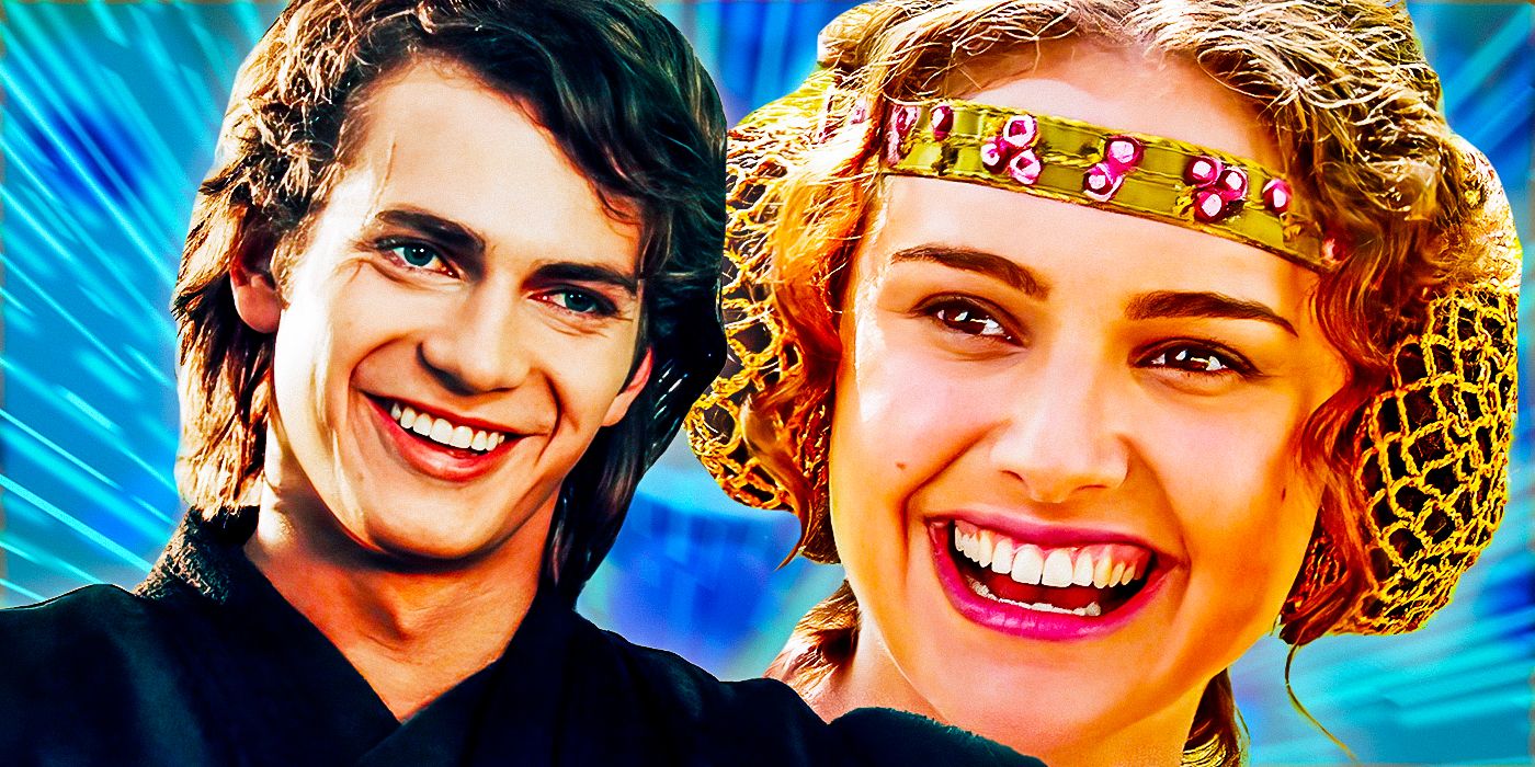 Hayden Christensen's Anakin Skywalker and Natalie Portman's Padme Amidala laughing