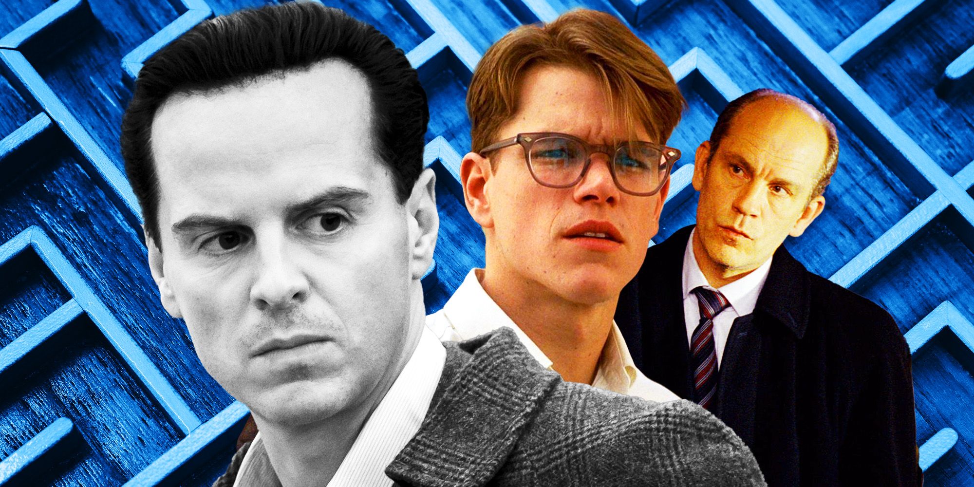 Andrew Scott from Ripley (2024), Matt Damon from The Talented Mr. Ripley (1999), and John Malkovich from Ripley's Game (2002)