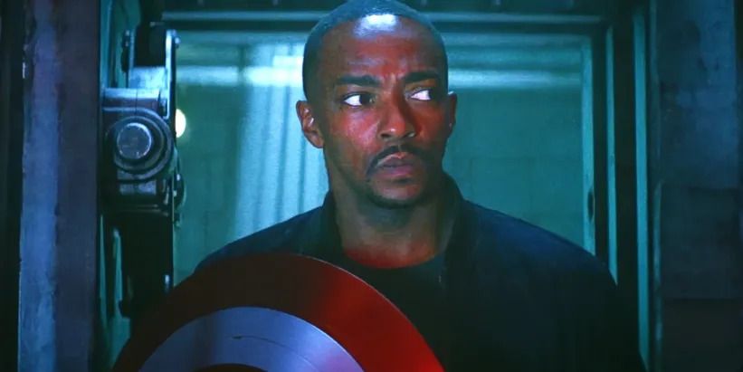 Anthony Mackie As Sam Wilson Holding The Captain America Shield In A Tunnel in Captain America: Brave New World