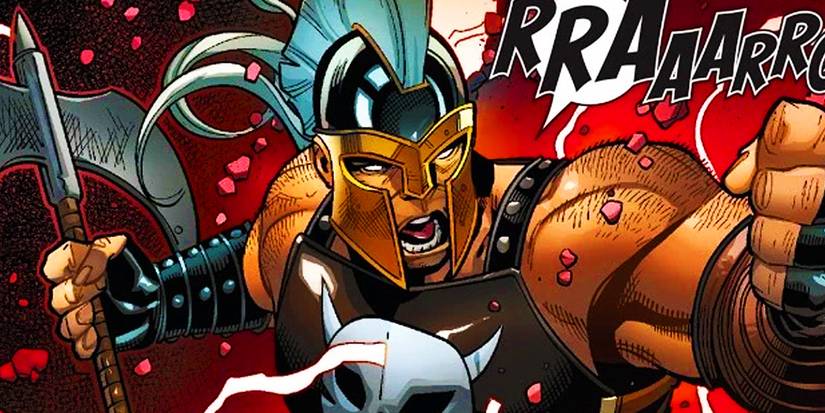 Comic book art: Ares roaring in Marvel Comics
