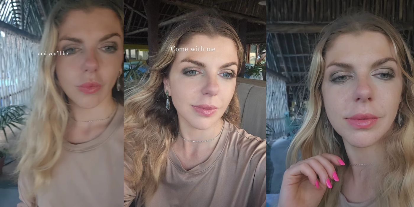 Ariela In 90 Day Fiance fazendo um vídeo de selfie com o cabelo penteado pelo vento