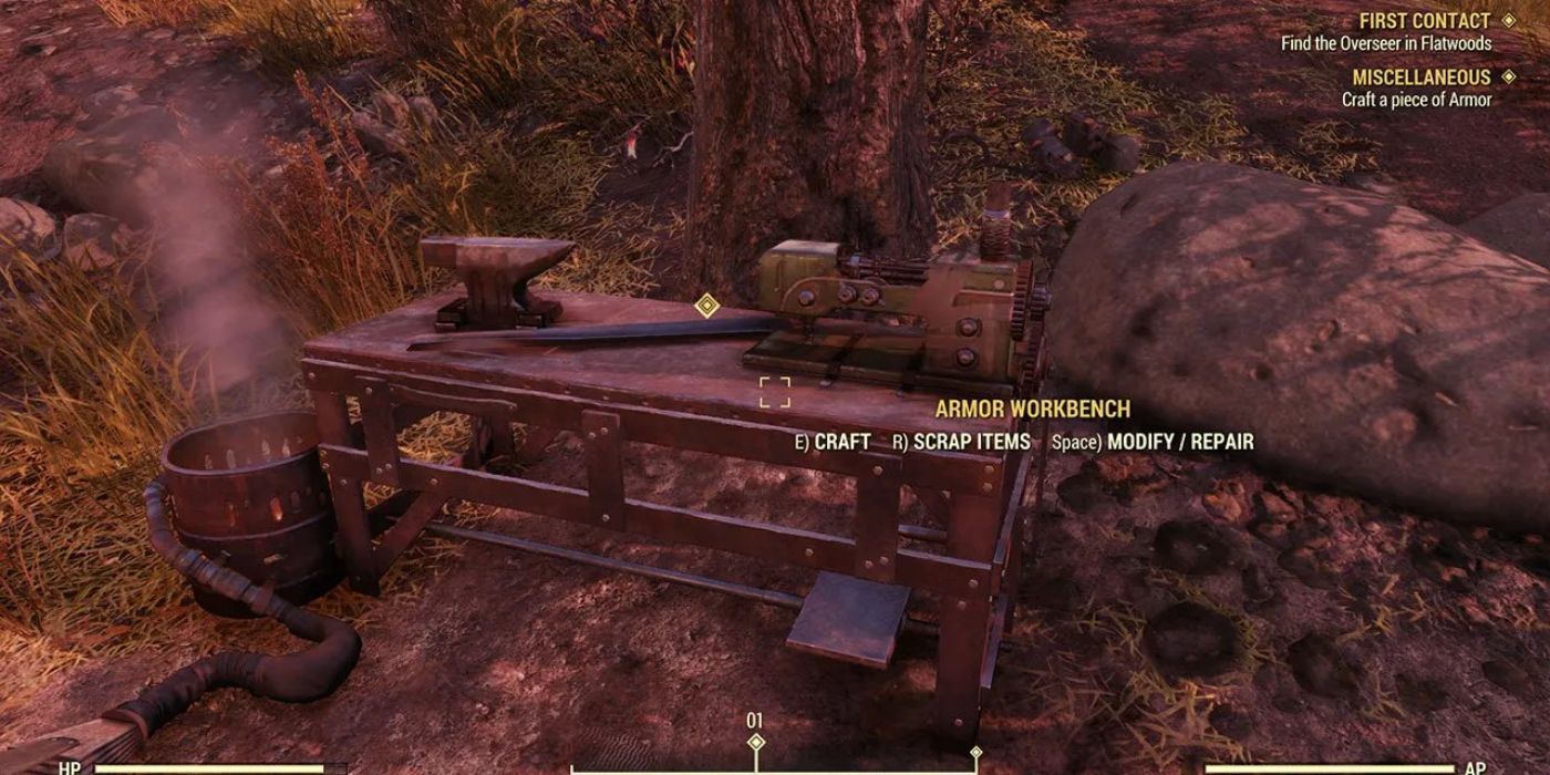 Jogador usando um Armor Workbench no Fallout 76.