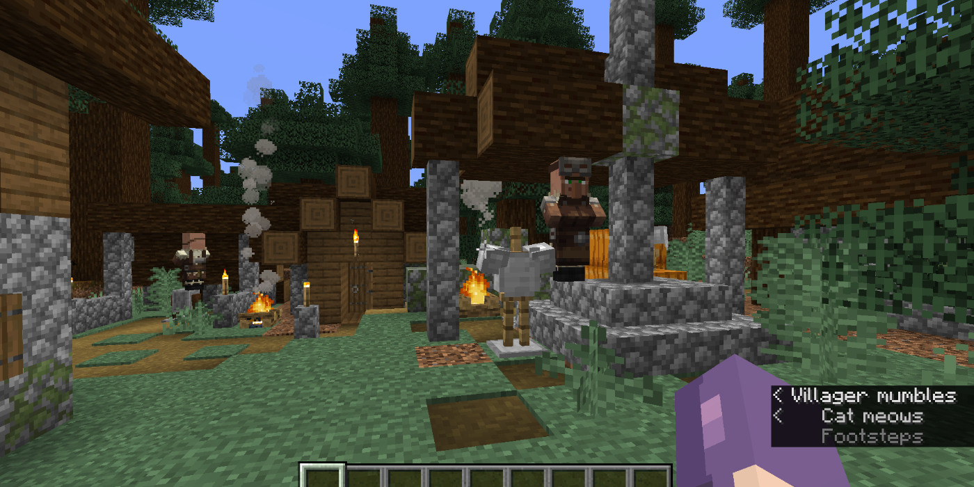 Ferreiro Armorer na vila Spruce em Minecraft.