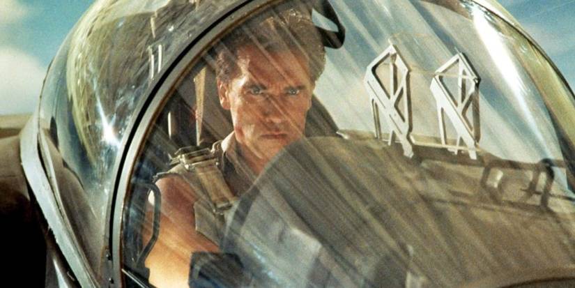 Arnold Schwarzenegger in the cockpit of a jet in True Lies
