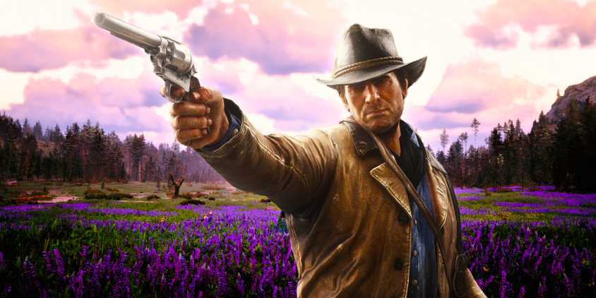Arthur morgan from RDR2 in a field of flowers