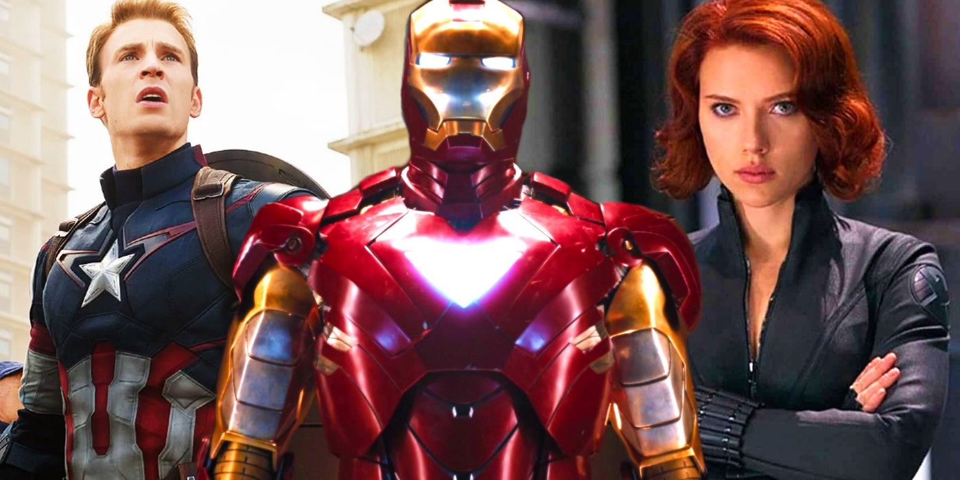 Split image of Chris Evans' Steve Rogers in Captain America: Civil War, Robert Downey Jr's Iron Man in The Avengers and Scarlett Johansson's Black Widow in The Avengers