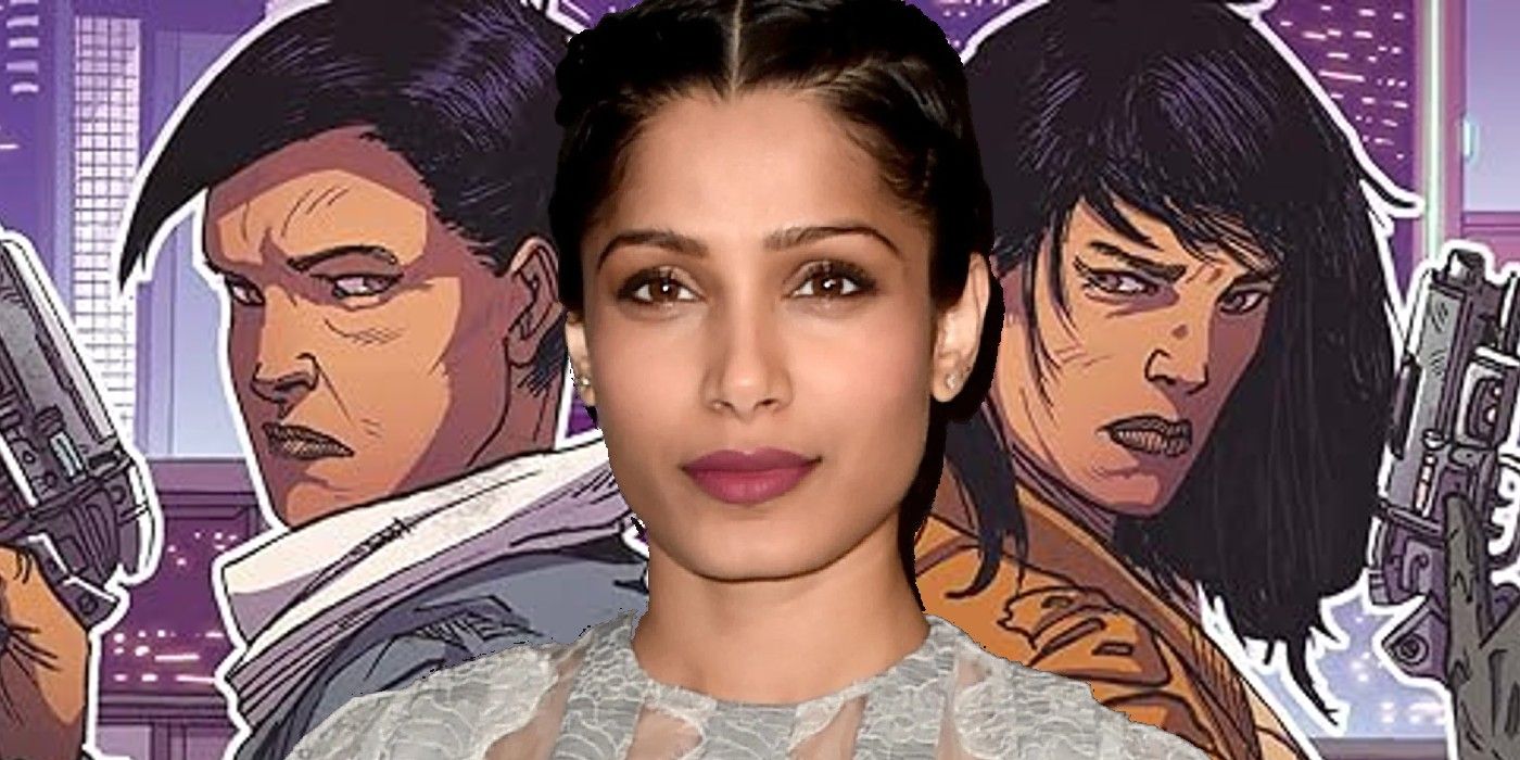 Ash from Blade Runner 2039 on the left and right, actress Frieda Pinto, center.