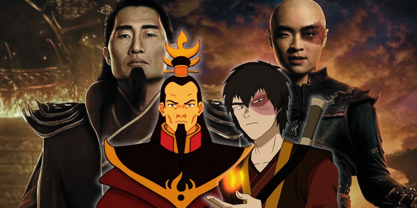 A composite image features the live-action Ozai and Zuko behind the animated Ozai and Zuko from Avatar: The Last Airbender