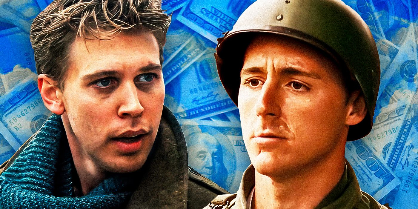 Austin Butler as Buck in Masters of the Air and Scott Grimes as Donald in Band of Brothers.