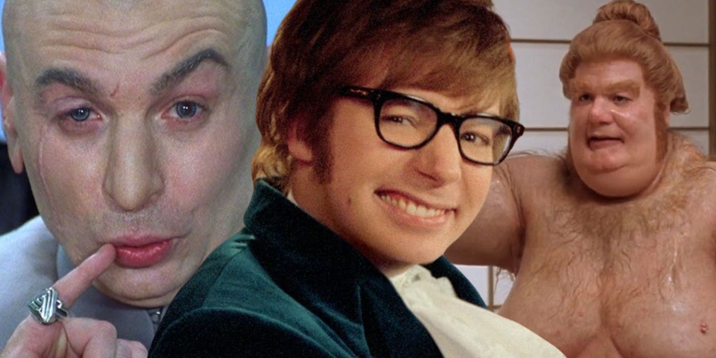 A collage image of Dr Evil, Austin Powers, and Fat Bastard in the Austin Powers Movies - created by Tom Russell