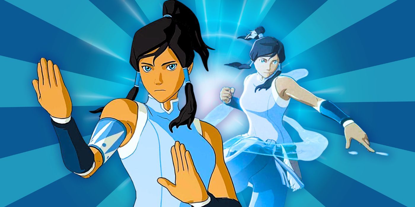 Avatar Korra In Fortnite On Light And Dark Blue Striped Background