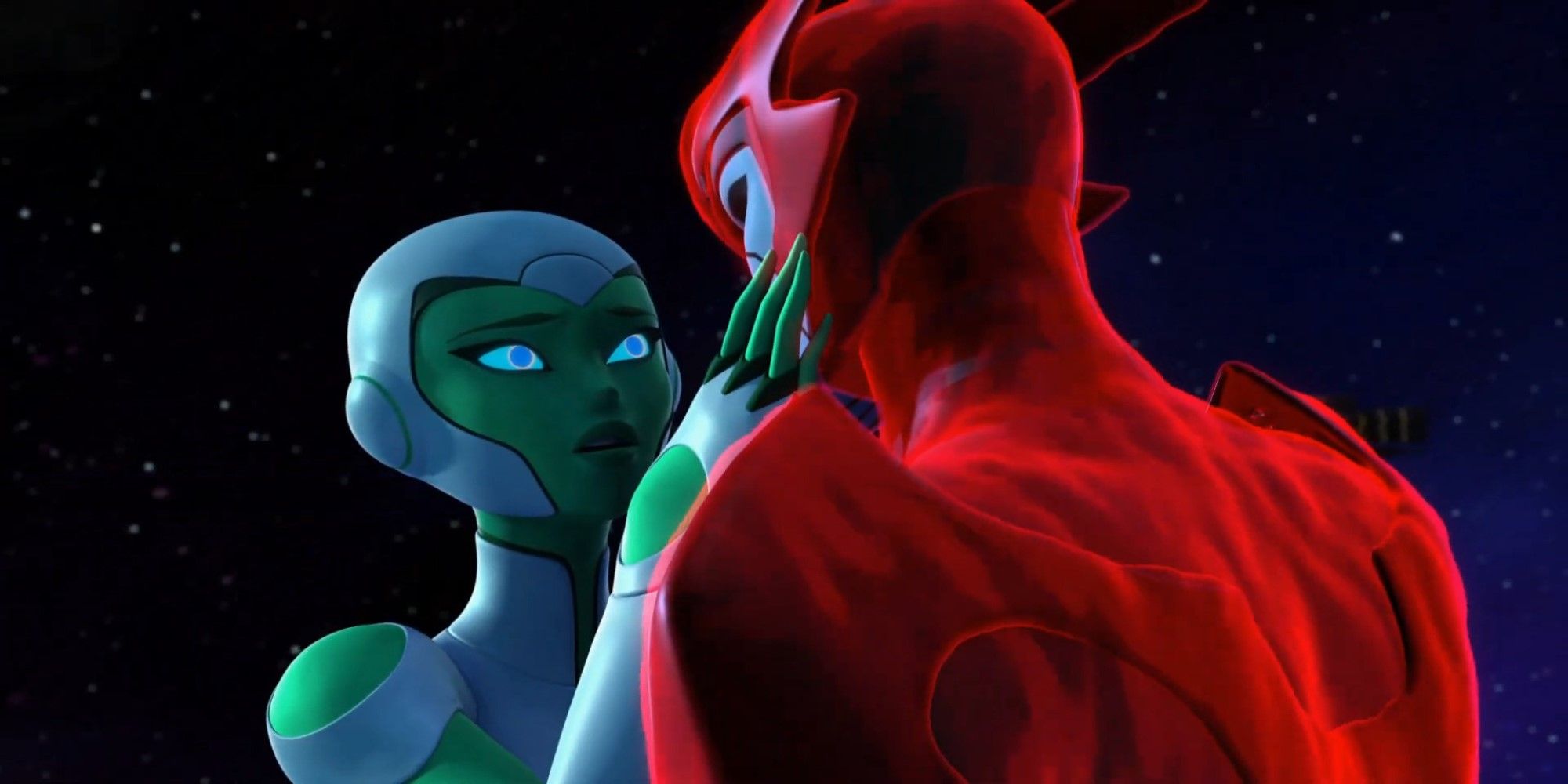 Aya e Razer compartilham um último momento juntos em Lanterna Verde, a série animada.