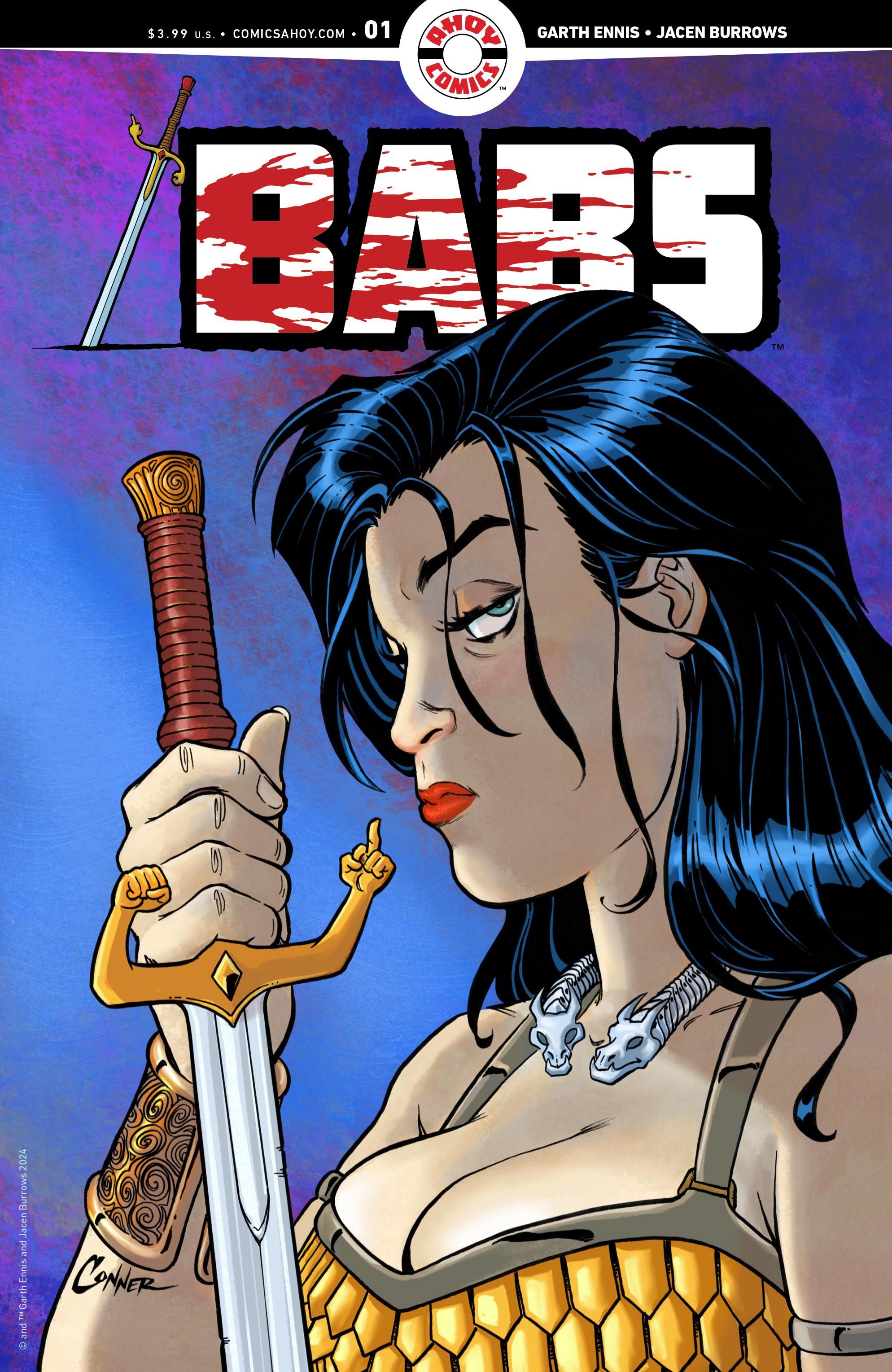 Variant cover for Garth Ennis' series BABS, featuring the protagonist holding a sword
