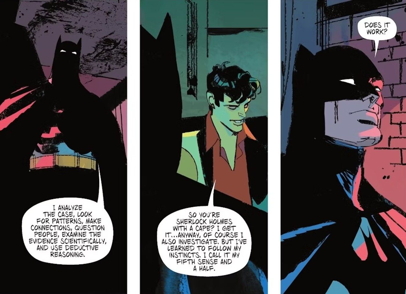 Painéis de quadrinhos: Dylan Dog compara Batman a Sherlock Holmes.