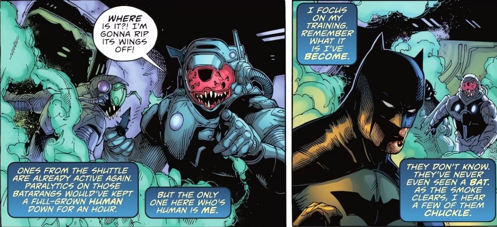 Batman Off World #5, Bruce Wayne percebe que é o único humano na nave espacial