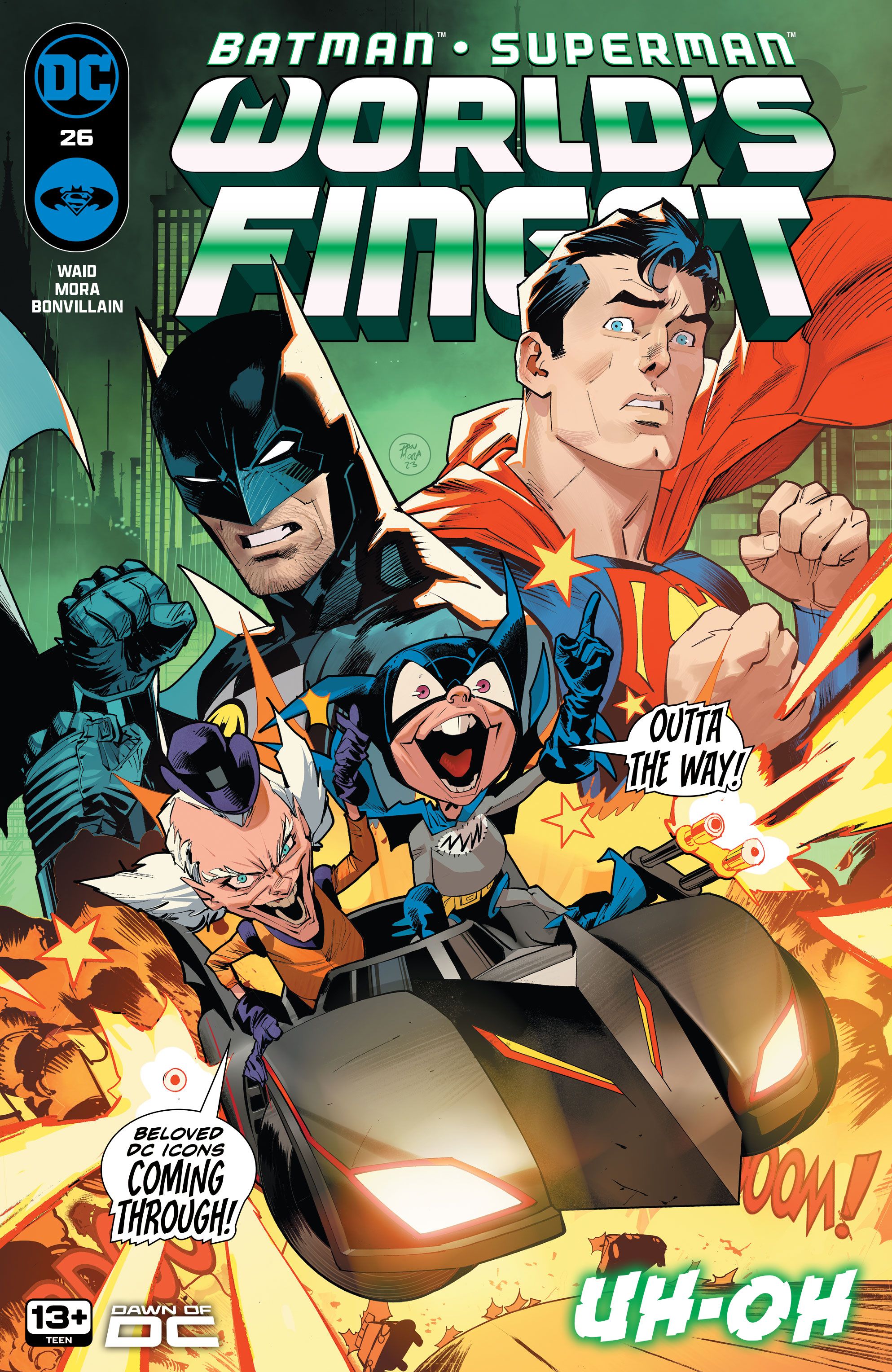 Batman Superman World's Finest 26 Cover Bat Mite e Mxyzptlk Riding Batmobile