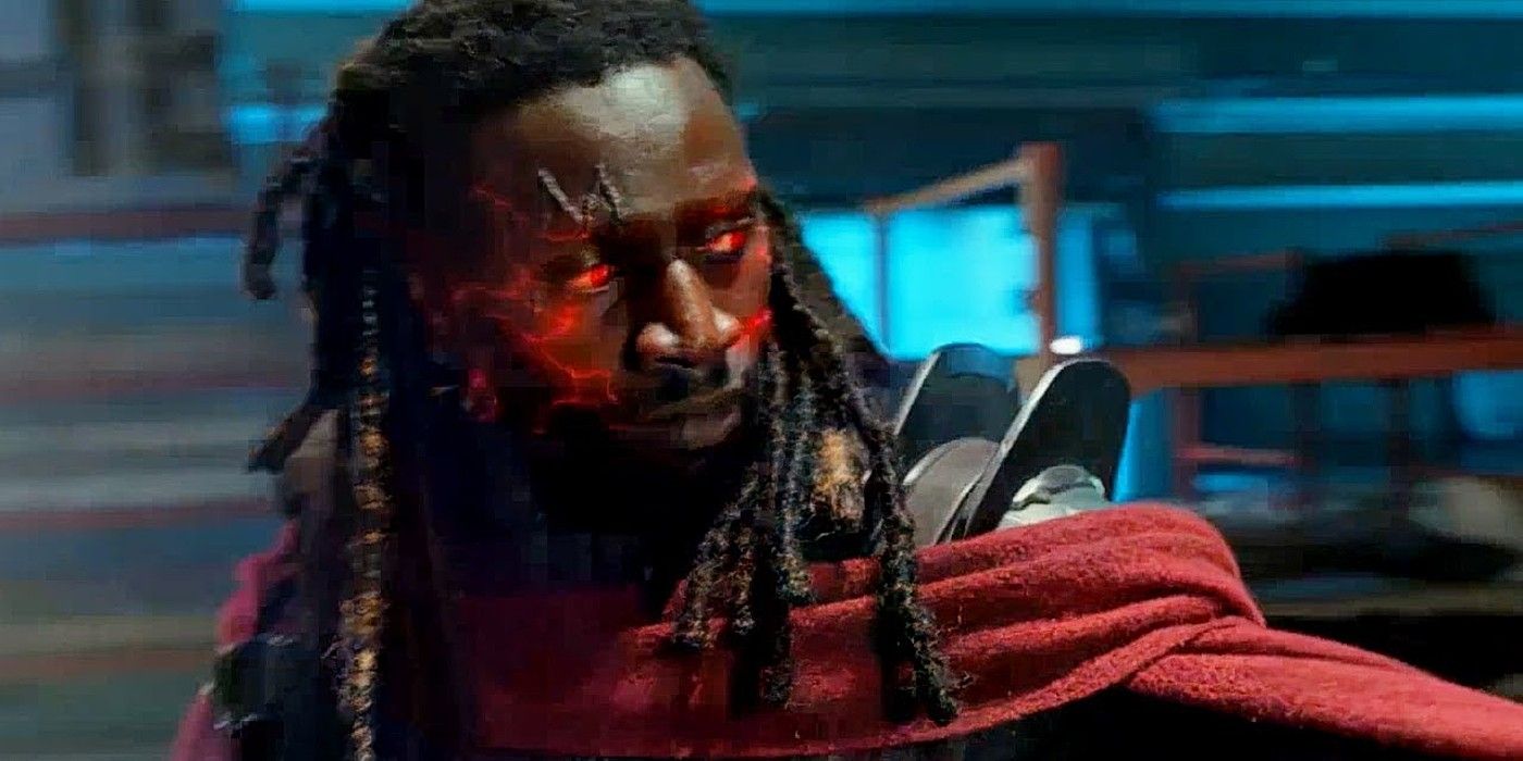 Bishop em X-Men: Dias de um Futuro Esquecido brilhando em vermelho enquanto carrega seu poder
