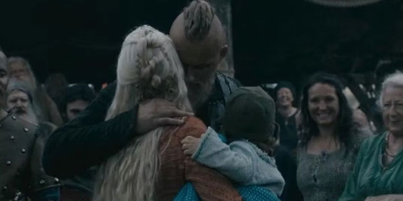 Bjorn abraça sua família antes de partir para o Mediterrâneo