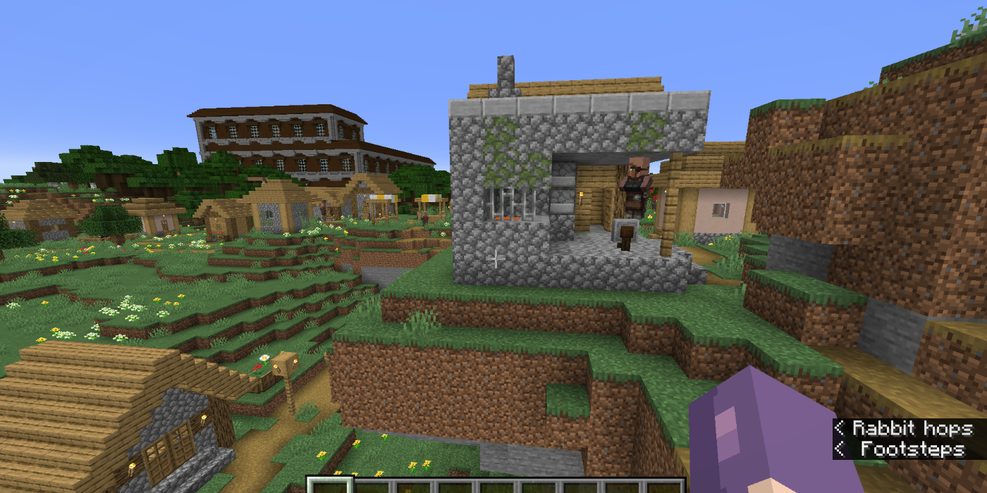 Ferreiro na vila de Plains ao lado da Woodland Mansion em Minecraft.