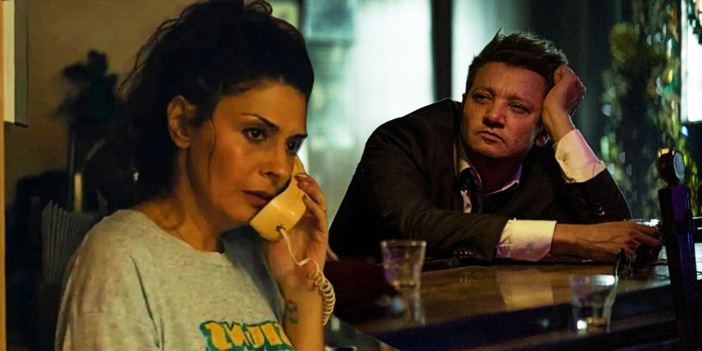 Blended image of Allison (Callie Thorne) and Mike (Jeremy Renner) in Mayor of Kingstown