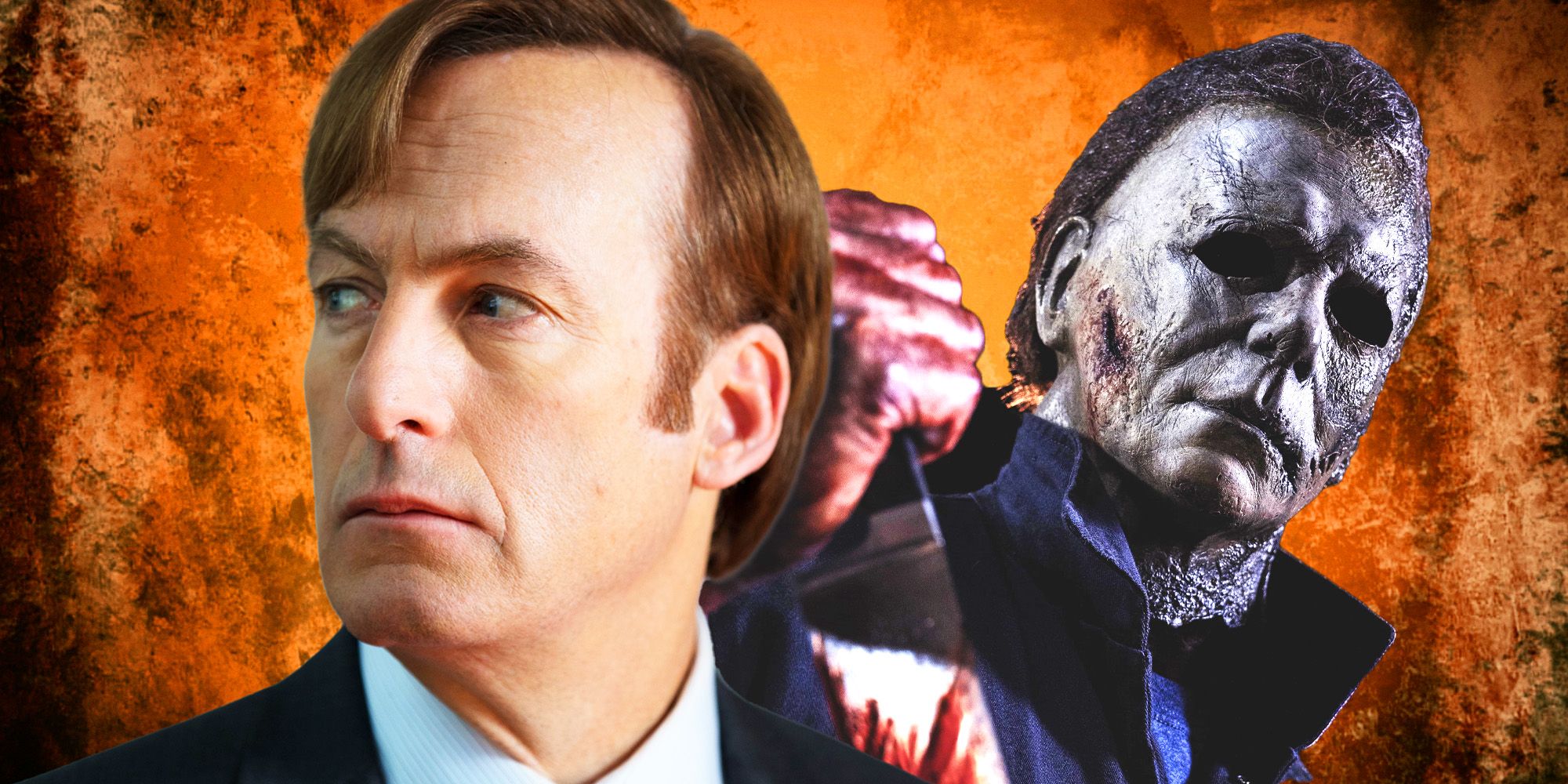 Blended image of Michael Myers in Halloween Kills and Bob Odenkirk