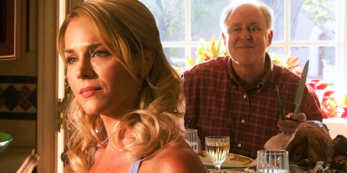 Blended image of Rita (Julie Benz) and Arthur (John Lithgow) holding a knife in Dexter