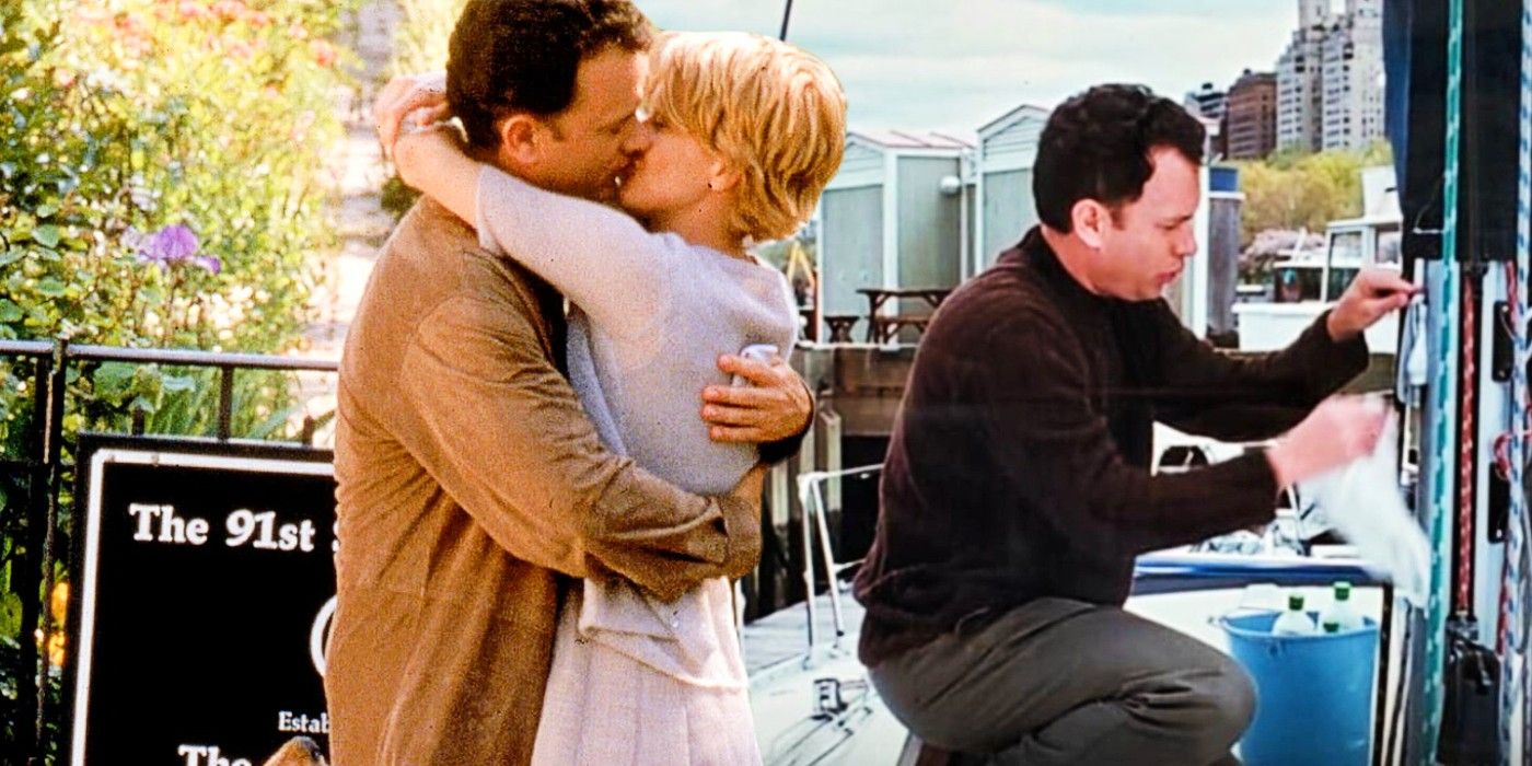 Blended image of Joe (Tom Hanks) and Kathleen (Meg Ryan) kissing in You've Got Mail