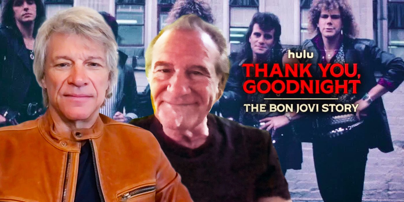 Edited image of Bon Jovi & Tico Torres during Thank You Goodnight interview
