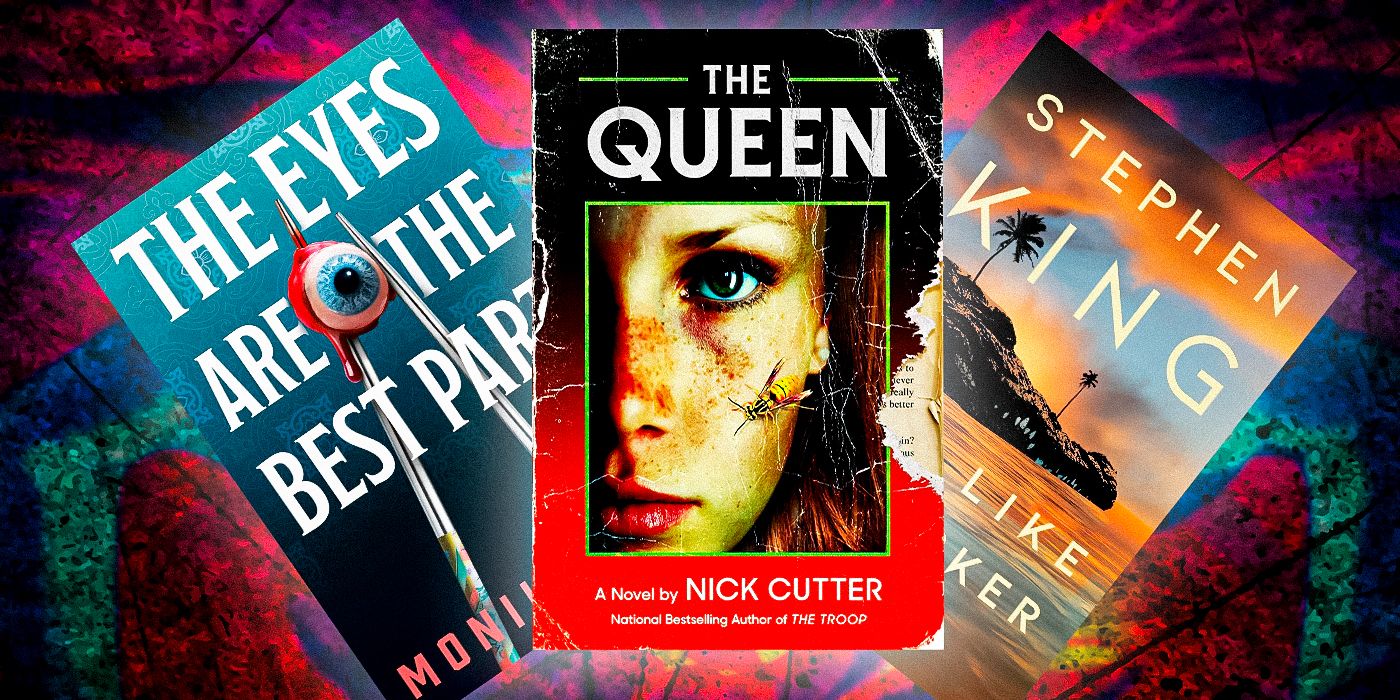 Book Cover of (The Dark Becomes Her By Judy I. Lin),  (You Like It Darker By Stephen King), (The Eyes Are The Best Part By Monika Kim) and (The Queen By Nick Cutter)