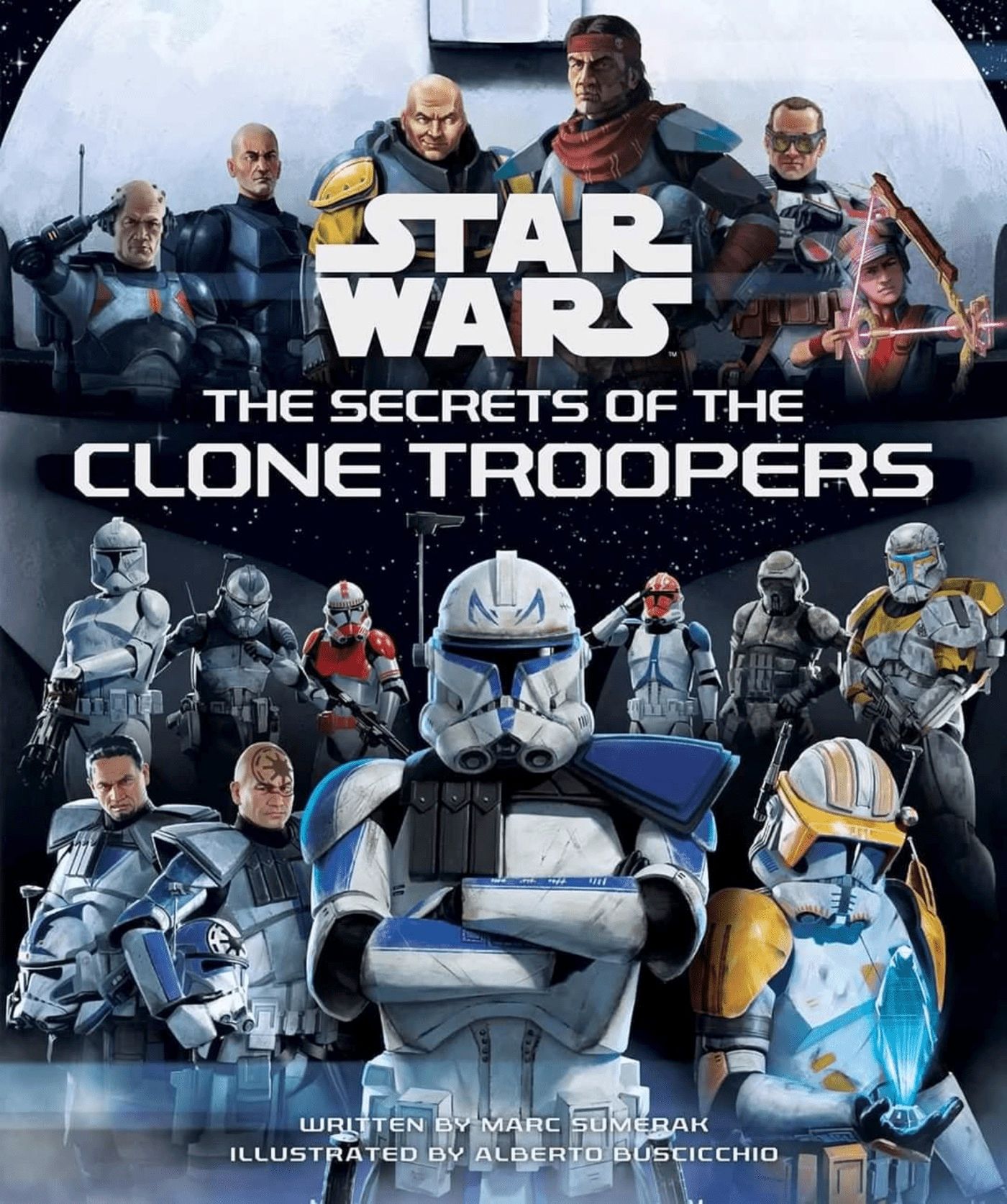 Capa do livro Star Wars: The Secrets of the Clone Troopers, retratando clones de toda a franquia Star Wars