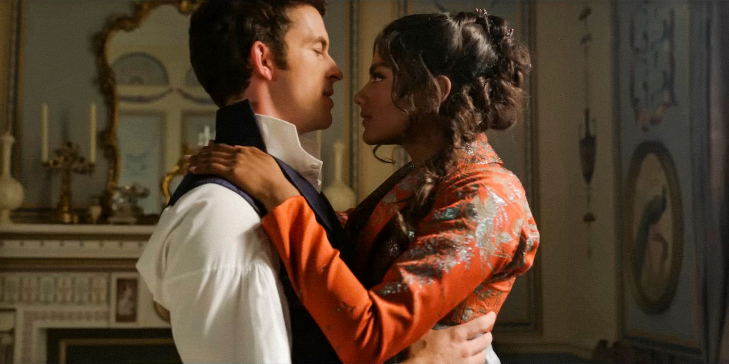 Lord Anthony Bridgerton and Kate Sharma on the verge of kissing in Bridgerton season 3 trailer