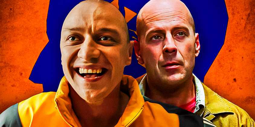 James McAvoy as Kevin and Bruce Willis as David Dunn in the Unbreakable trilogy