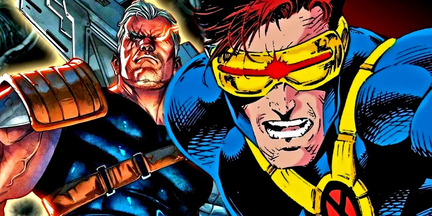 X-Men's Cyclops with his son, Cable, behind him.